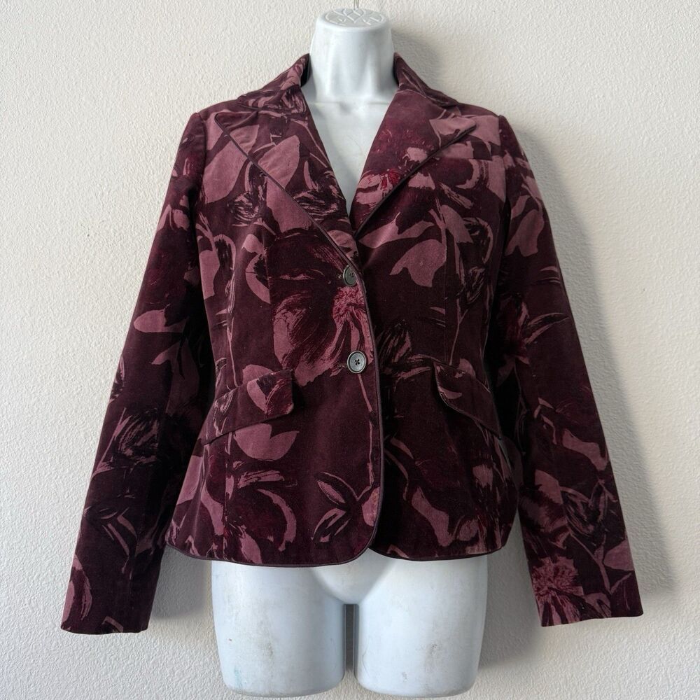 Ann Taylor Burgundy Floral Velvet Blazer Whimsigoth Dark Academia Plum Jacket 0